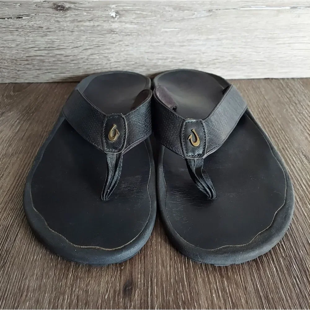 Olukai Kupuna Black Leather Sandal Mens Size 14